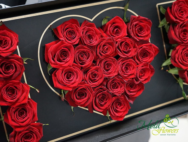 Черная коробка с красными розами "I Love You" от moldflowers.md